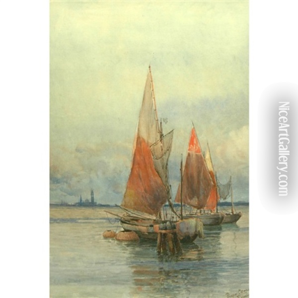 Drying Sails At The Lido, Venice Oil Painting - Prosper Louis Senat