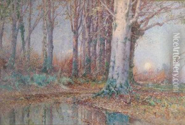 An Autumn Evening Oil Painting - Oswald Garside