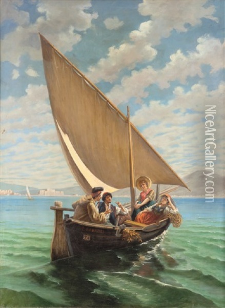 Barca Con Figure Al Largo Di Napoli Oil Painting - Pietro Gabrini