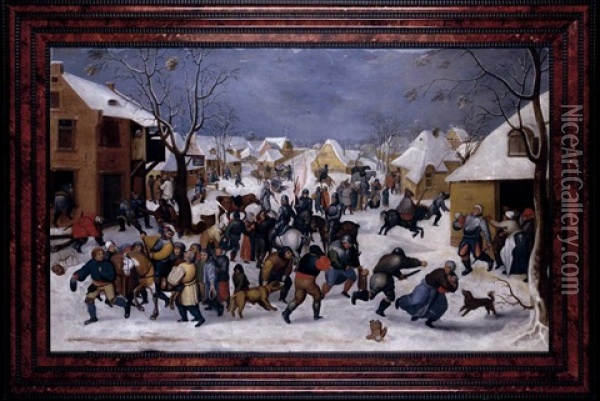 Massacre Of The Innocents Oil Painting - Marten van Cleve the Elder