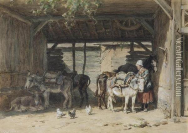 Tending To The Horses Oil Painting - Willem Carel Nakken