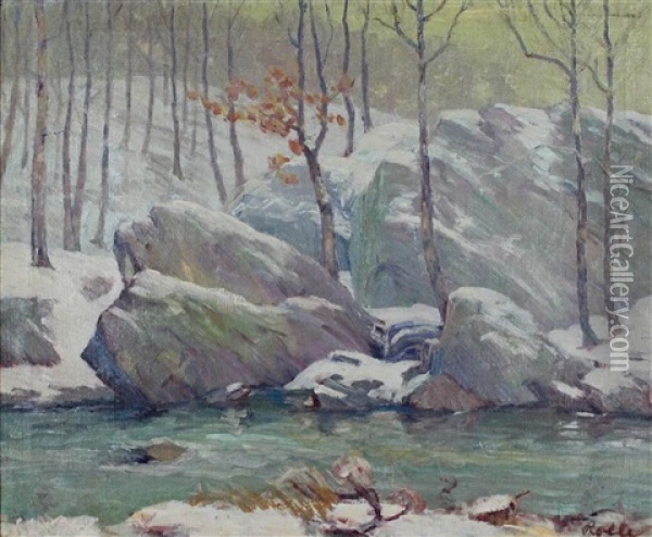Rock Creek In Winter Oil Painting - August H.O. Rolle
