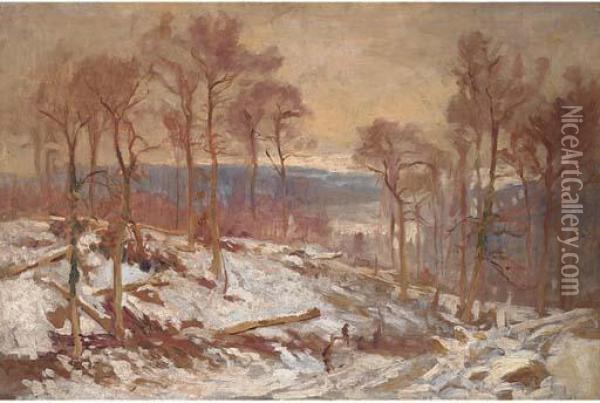 Winter Landscape In The Teme Valley Oil Painting - Harry William Adams