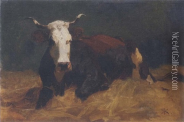 Kuh, Im Stroh Liegend Oil Painting - Johann Rudolf Koller