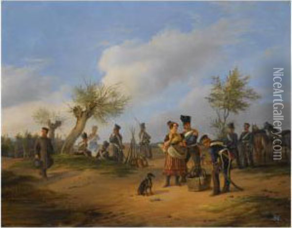 Prussian Soldiers At A Bivouac Oil Painting - Julius Schulz