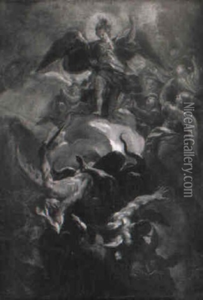 Saint Michel Chassant Les Anges Rebelles Oil Painting - Corrado Giaquinto