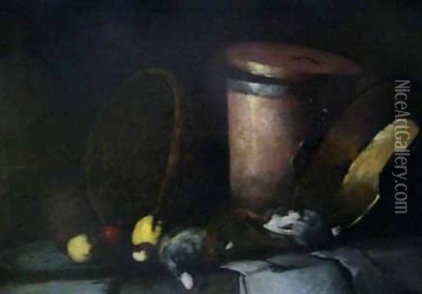 Nature Morte Aux Pommes Et Aux Cuivres Oil Painting - Germain Theodore Ribot