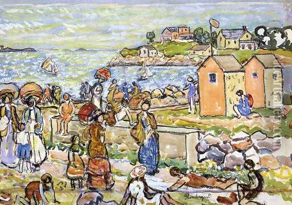Bathers And Strollers Oil Painting - Maurice Brazil Prendergast