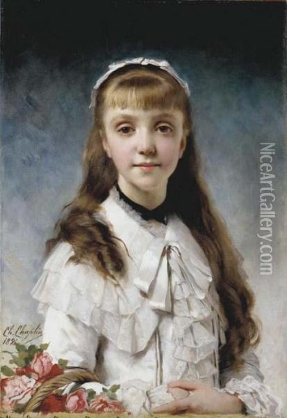Head Of A Young Beauty Oil Painting - Charles Josua Chaplin