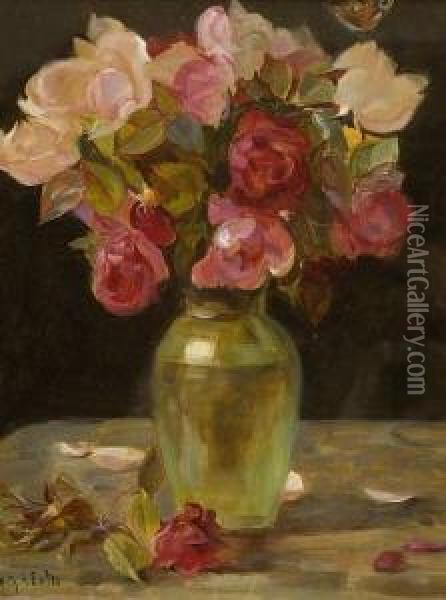 Rosen In Glasvase. Oil Painting - Judith Exter