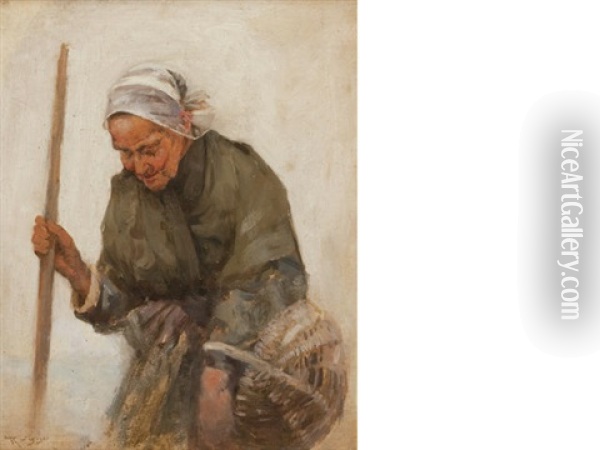 Old Woman With Basket Oil Painting - Robert McGregor