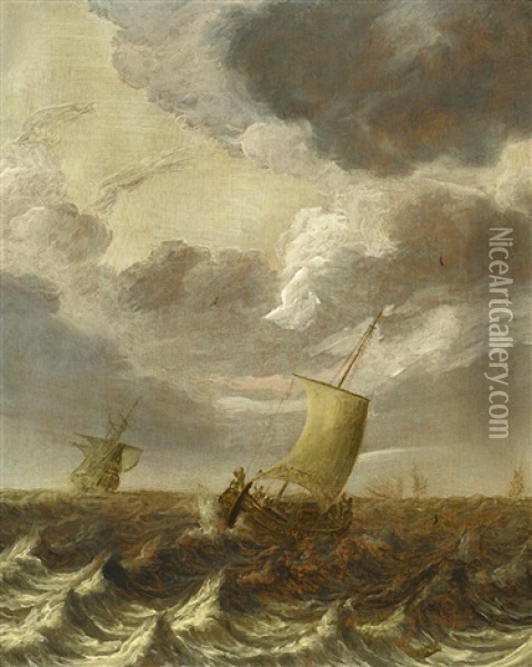 Segler Auf Sturmischer See Oil Painting - Cornelis Leonardsz Stooter