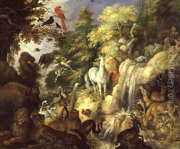 Orpheus with Birds and Beasts, 1622 Oil Painting - Roelandt Jacobsz Savery