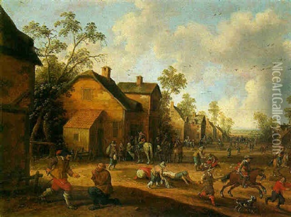 Bandits Raiding A Village Oil Painting - Joost Cornelisz. Droochsloot