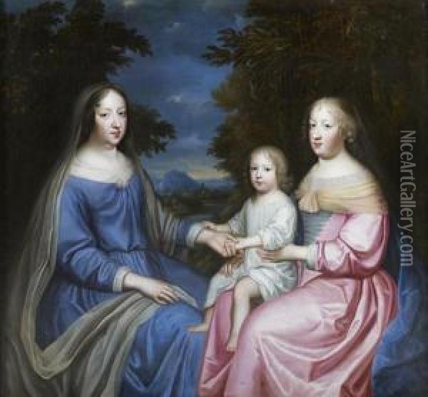 Anne D'autriche, Marie-therese D'autriche Et Le Grand Dauphin Oil Painting - Charles Beaubrun