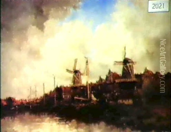 Dutch Canal Scene Oil Painting - Jan van Coover