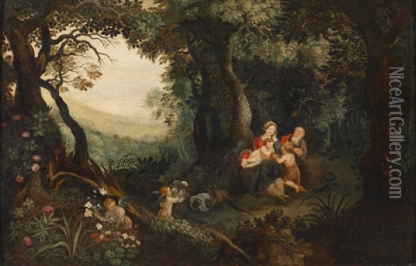 Die Rast Der Heiligen Familie Auf Der Flucht Nach Agypten Oil Painting - Jan Brueghel the Elder
