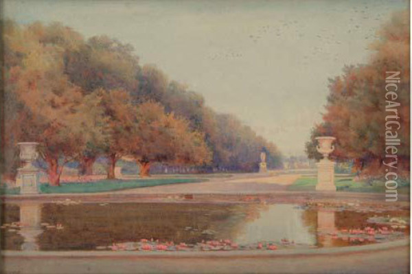 Bassin Aux Nenuphars Dans Un Parc Oil Painting - Edith Helena Adie