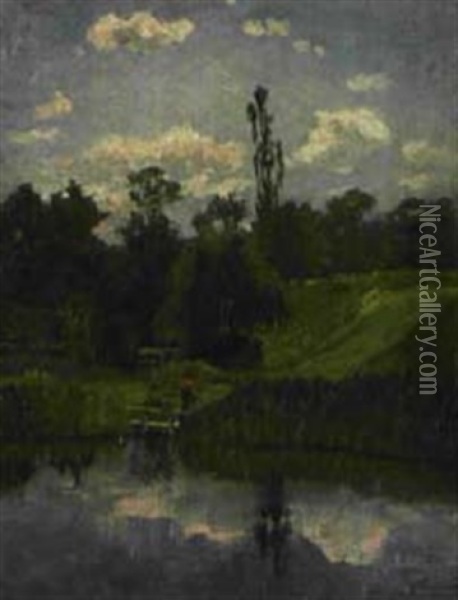 Kleiner See, Mit Einer Frau Am Ufer Oil Painting - Fanny Assenbaum