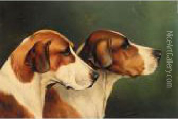 Two Hounds Oil Painting - Of John Alfred Wheeler