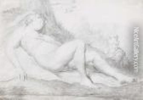 A Sleeping Nymph Watched By A Satyr Oil Painting - Willem van Mieris