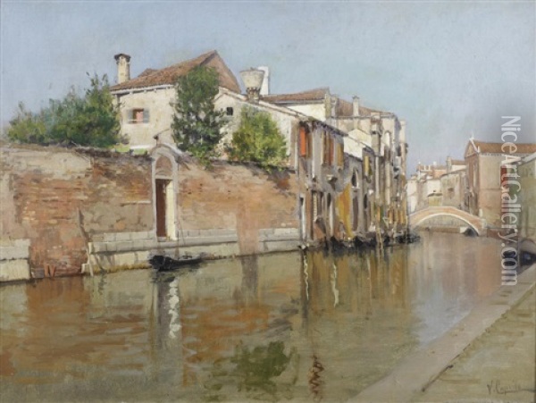 A Venetian Backwater Oil Painting - Vincenzo Caprile