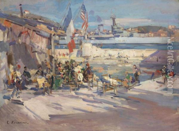 Cafe In A French Port Oil Painting - Konstantin Alexeievitch Korovin