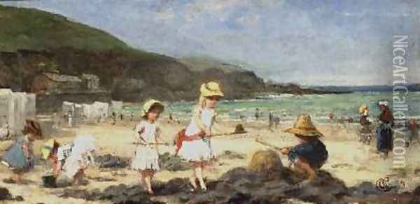 Our Neighbours at the Seaside Granville France Oil Painting - Albert Ludovici