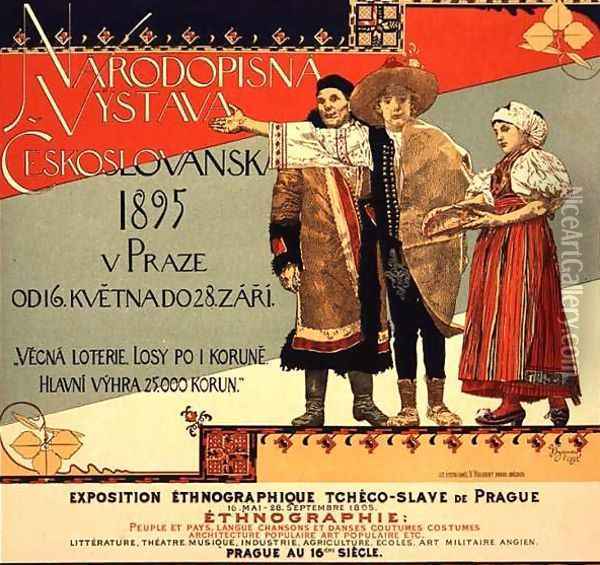 Reproduction of a poster advertising an Exhibition of Czechoslovakian Ethnography Prague Oil Painting - Vojtech (Adalbert) Hynais