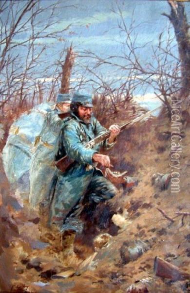 French Soldiers In The Trenches Oil Painting - Ferdinand Joseph Gueldry