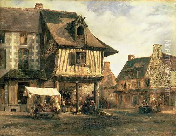 Market Place in Normandy, c.1832 Oil Painting - Theodore Rousseau