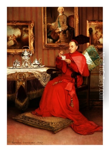 Cardinals At Leisure (pair) Oil Painting - Georges Croegaert