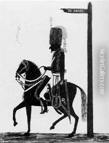 Caricature Silhouette Of The Duke Of Wellington Mounted On Horseback Oil Painting - Charles (of Bath) Rosenberg