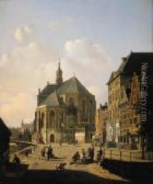 A Capricio View In A Town Oil Painting - Jan Hendrik Verheijen