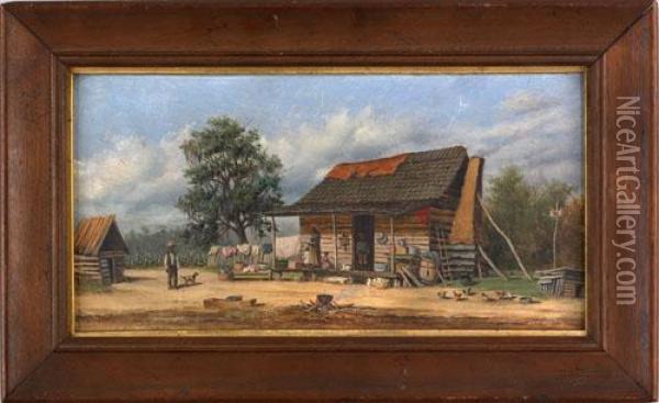 Landscape With Cabin And 5 Figures Oil Painting - William Aiken Walker