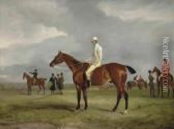 Clinker With Captain Horatio Ross Up, Radical With Captain Douglasup And Other Horses Oil Painting - John Snr Ferneley