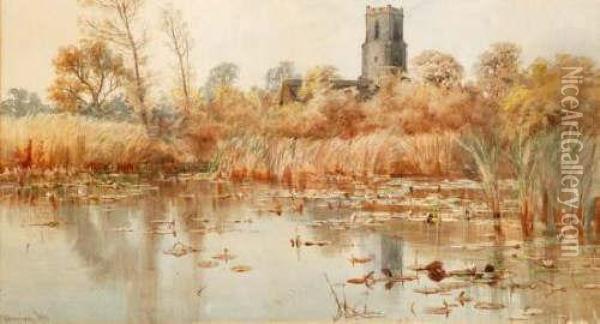 Broad With Church Beyond Oil Painting - Charles Harmony Harrison