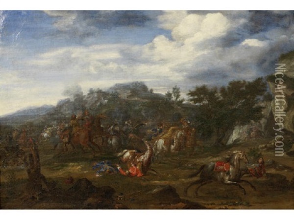 A Cavalry Skirmish Oil Painting - Jan-Peter van Bredael the Younger