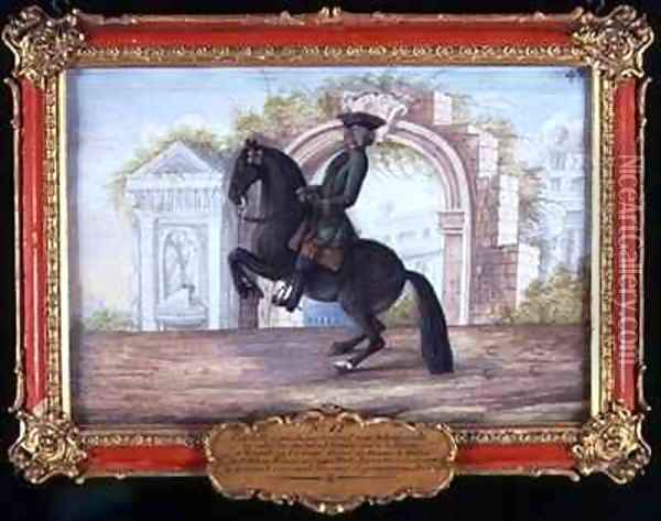 No 42 Agrable a dark fawn horse of the Spanish Riding School performing a dressage movement called a Curvet Oil Painting - Baron Reis d' Eisenberg