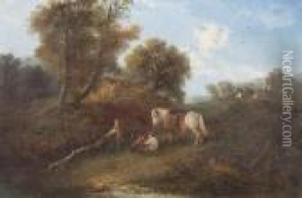 Slanting Landscape With Horse, Boy And Sheepdog Oil Painting - Edward Robert Smythe