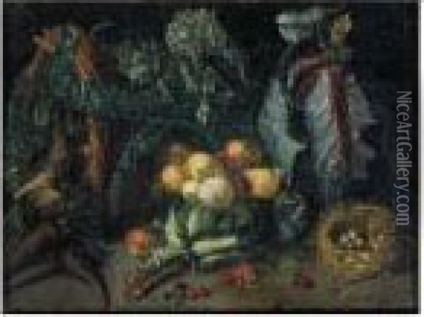 Nature Morte Aux Artichauts, Oignons, Choux, Cerises Et Groseilles Oil Painting - Pieter Snyers