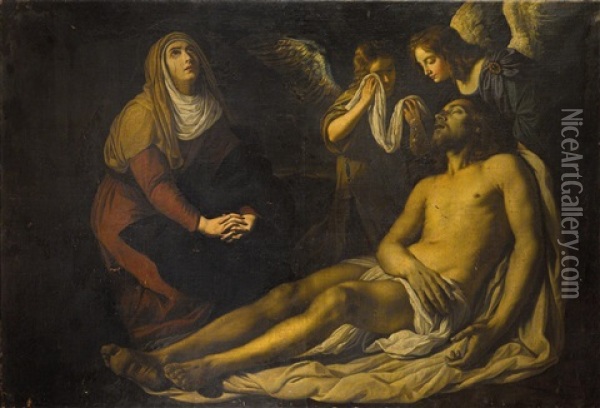 The Lamentation Of Christ With The Virgin And Two Angels Oil Painting - Gerard Seghers