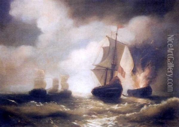 La Bataille Navale Oil Painting - Lev Felixovich Lagorio
