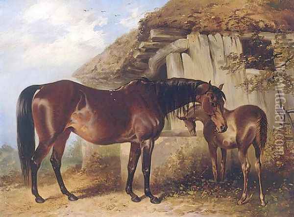 Mare and Foal 1850 Oil Painting - Henry Barraud