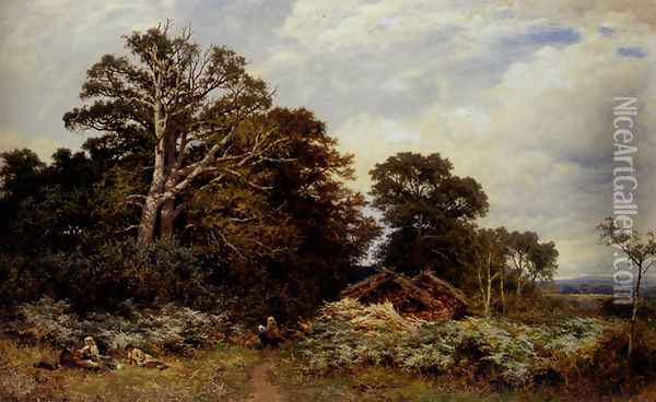 A Surrey Woodland Oil Painting - Benjamin Williams Leader