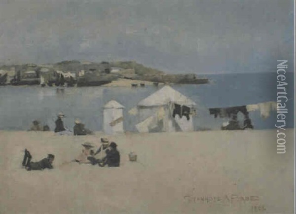Children On The Beach, St. Ives Oil Painting - Stanhope Forbes