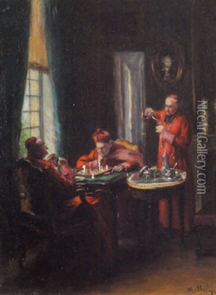 Partie D'echecs Cardinalice Oil Painting - Henri Brispot