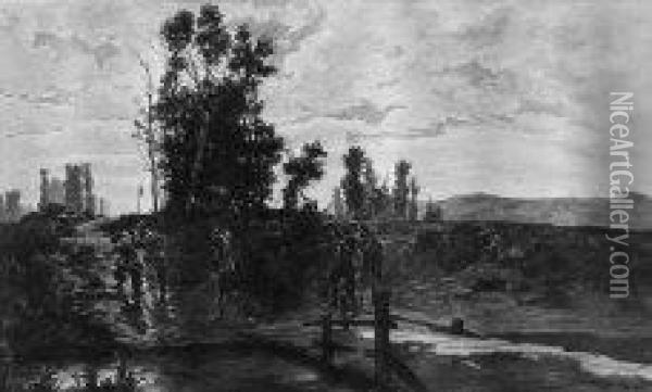 Paesaggio Con Armigeri Febbraio 1880 Oil Painting - Camillo Merlo