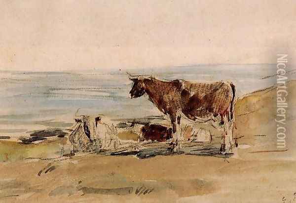 Cows near the Shore Oil Painting - Eugene Boudin