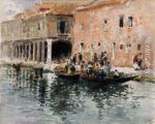 Venezia, La Pescheria Oil Painting - Vincenzo Irolli